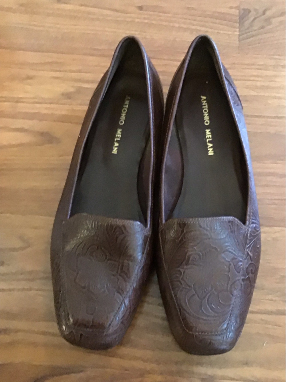 Antonio Melani tooled leather loafers.
